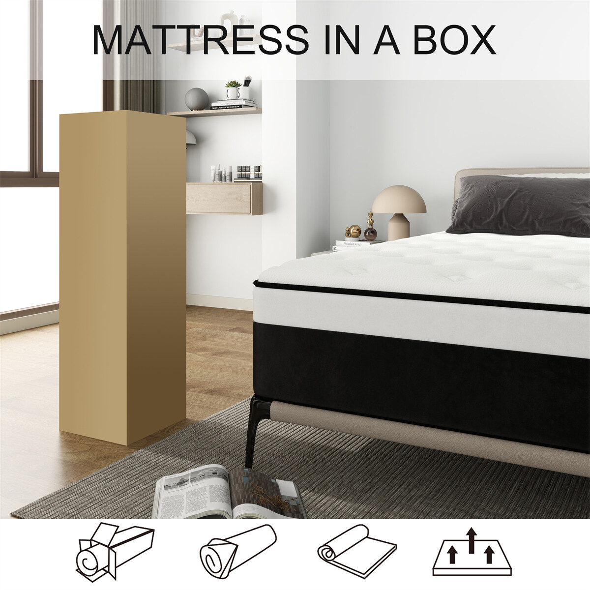 12 Inch Mattress Twin Full Queen King Size 7Zone Spring Memory Foam Bed in a box