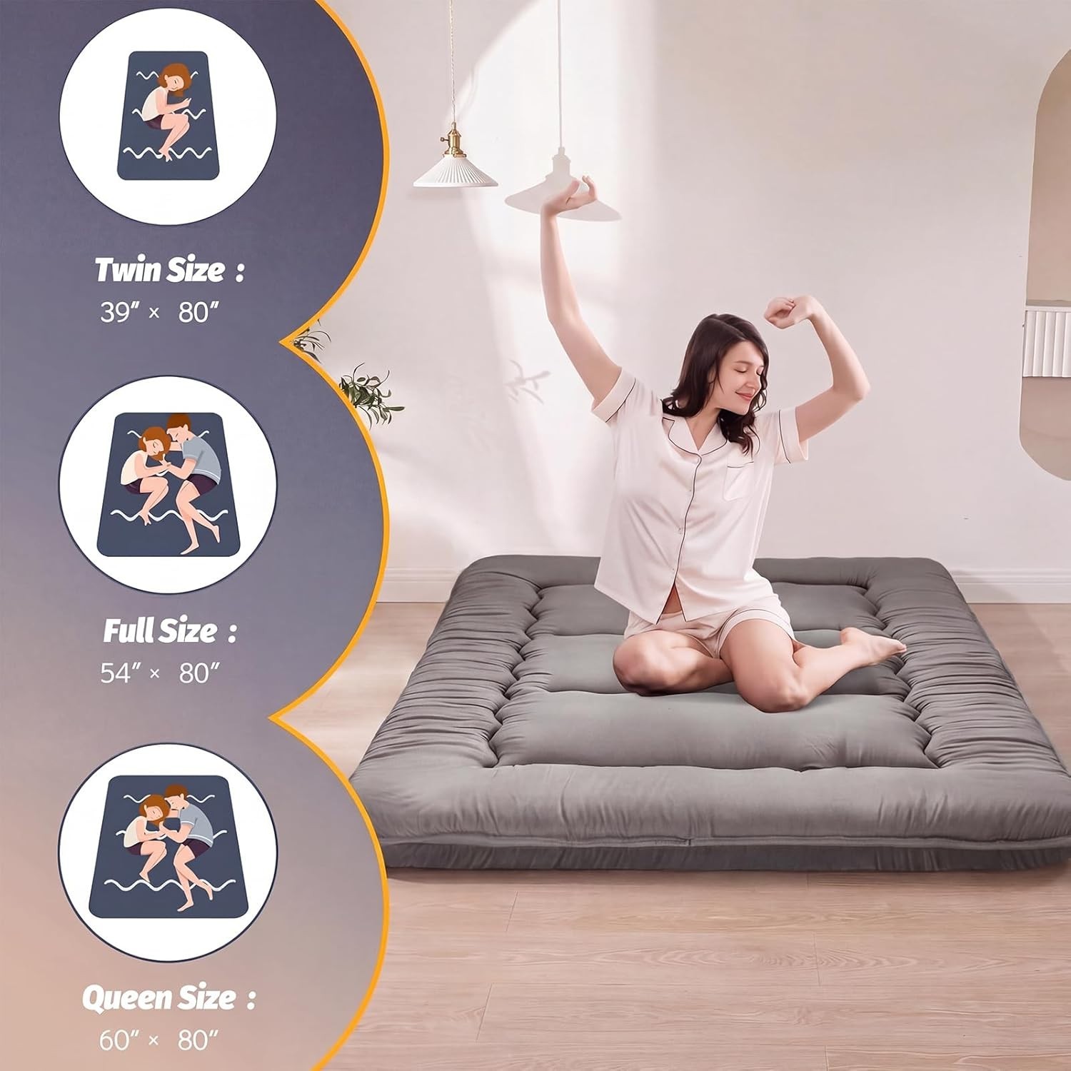 6-Inch Extra Thick Japanese Floor Mattress – Queen, Dark Grey, Foldable Design