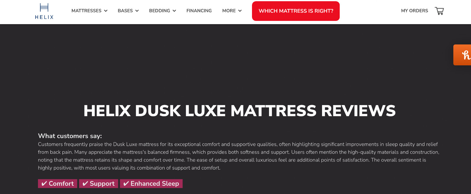 2024 Award-HELIX Premium Dusk Luxe Queen Mattress, Extra Support w/ Cooling Tech