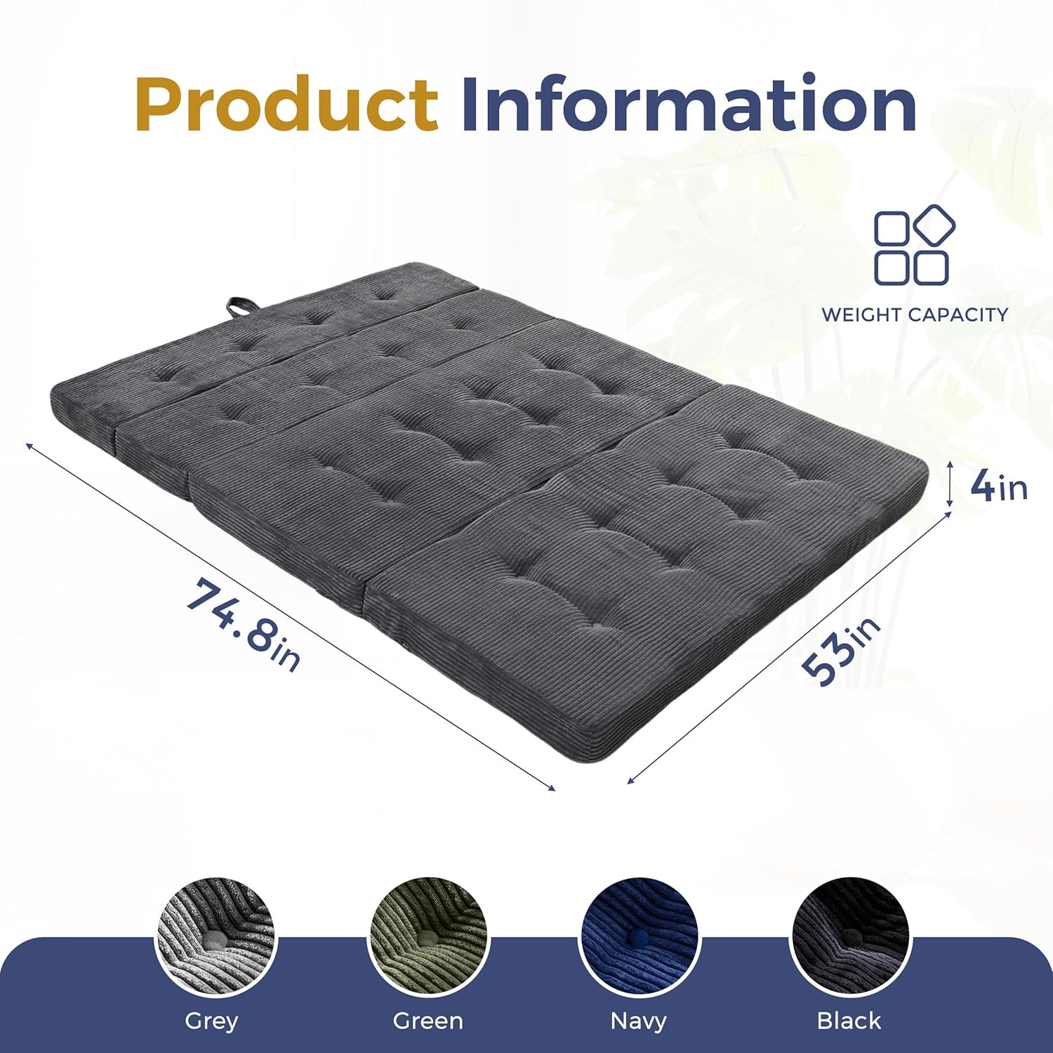 4-Inch Folding Mattress – Portable Tri-Fold Bed for Guests, Dark Grey