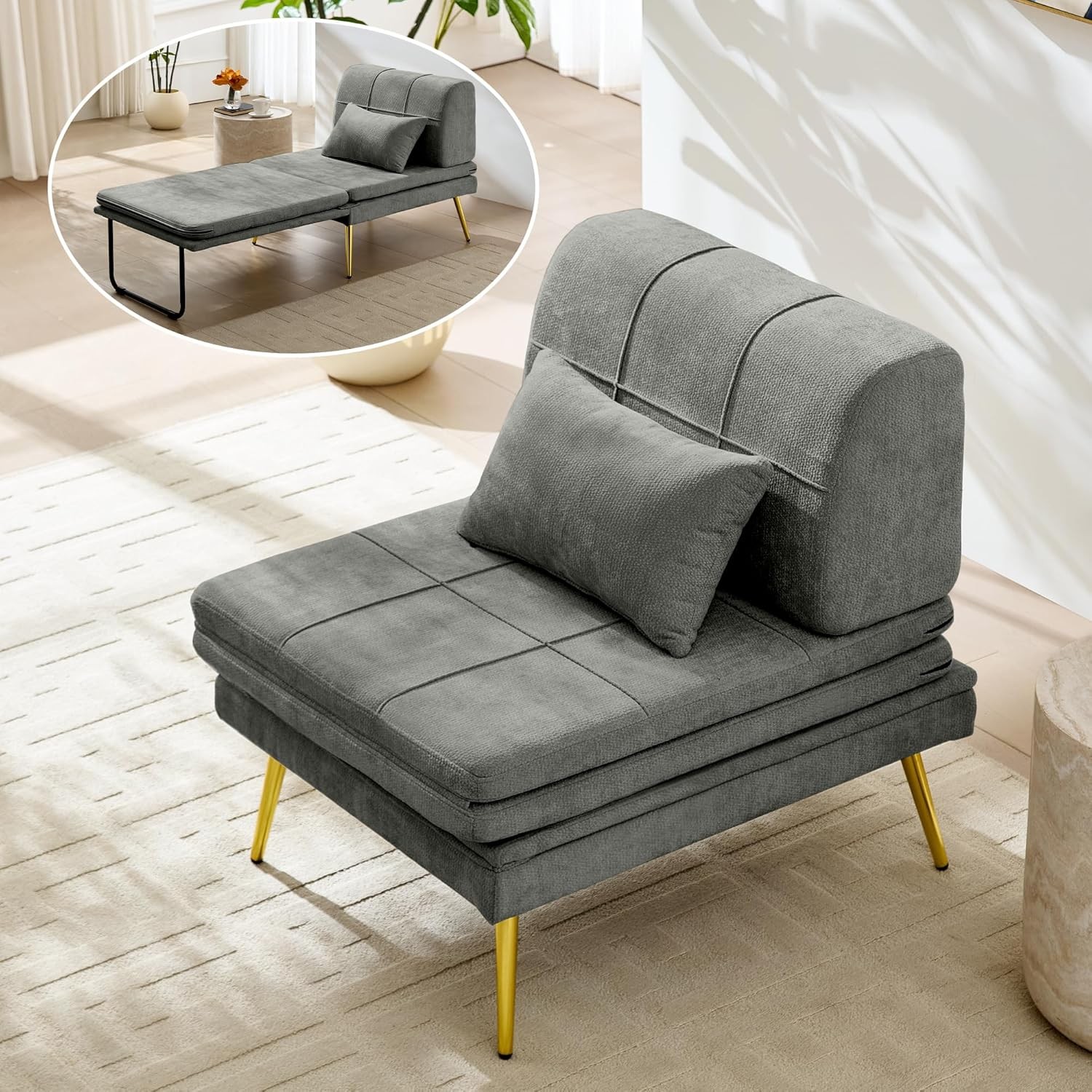 3-in-1 Convertible Sleeper Chair Bed, Futon Sofa Chair with Ba