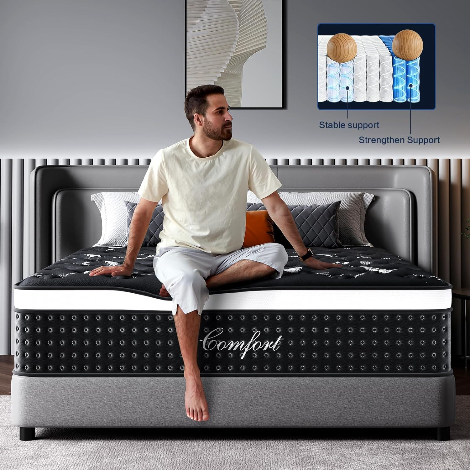 12″ Queen Hybrid Memory Foam Mattress for Back Pain Relief & Comfort