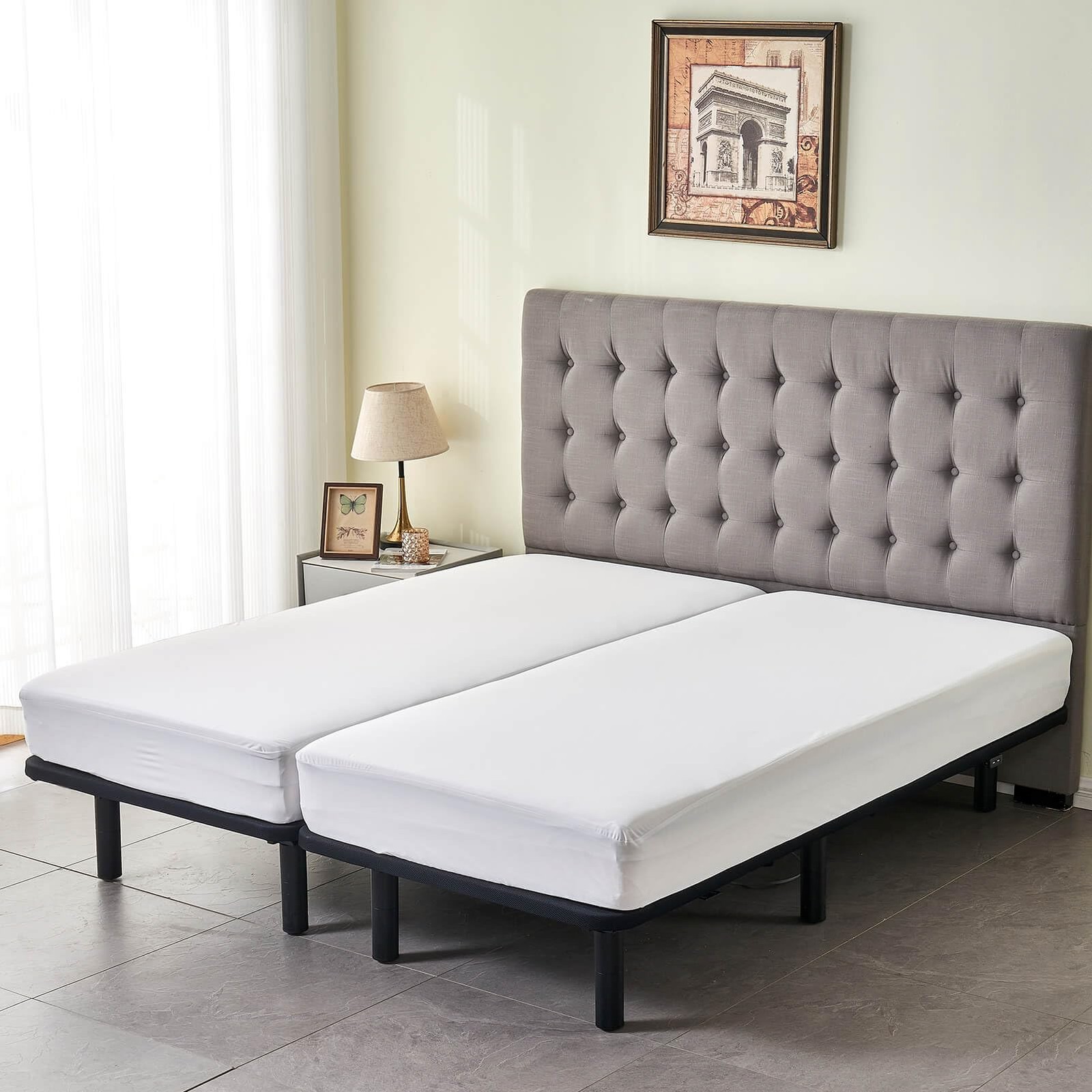 Waterproof Split King Mattress Protector for 2x(39×80), White