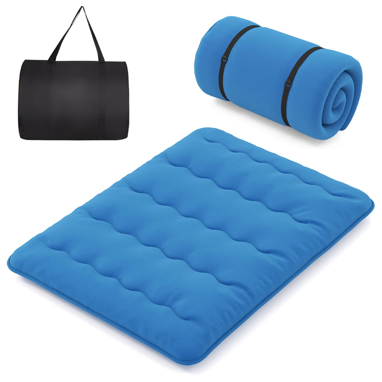 King Futon Mattress Japanese Floor Sleeping Pad Washable Cover Carry Bag Blue