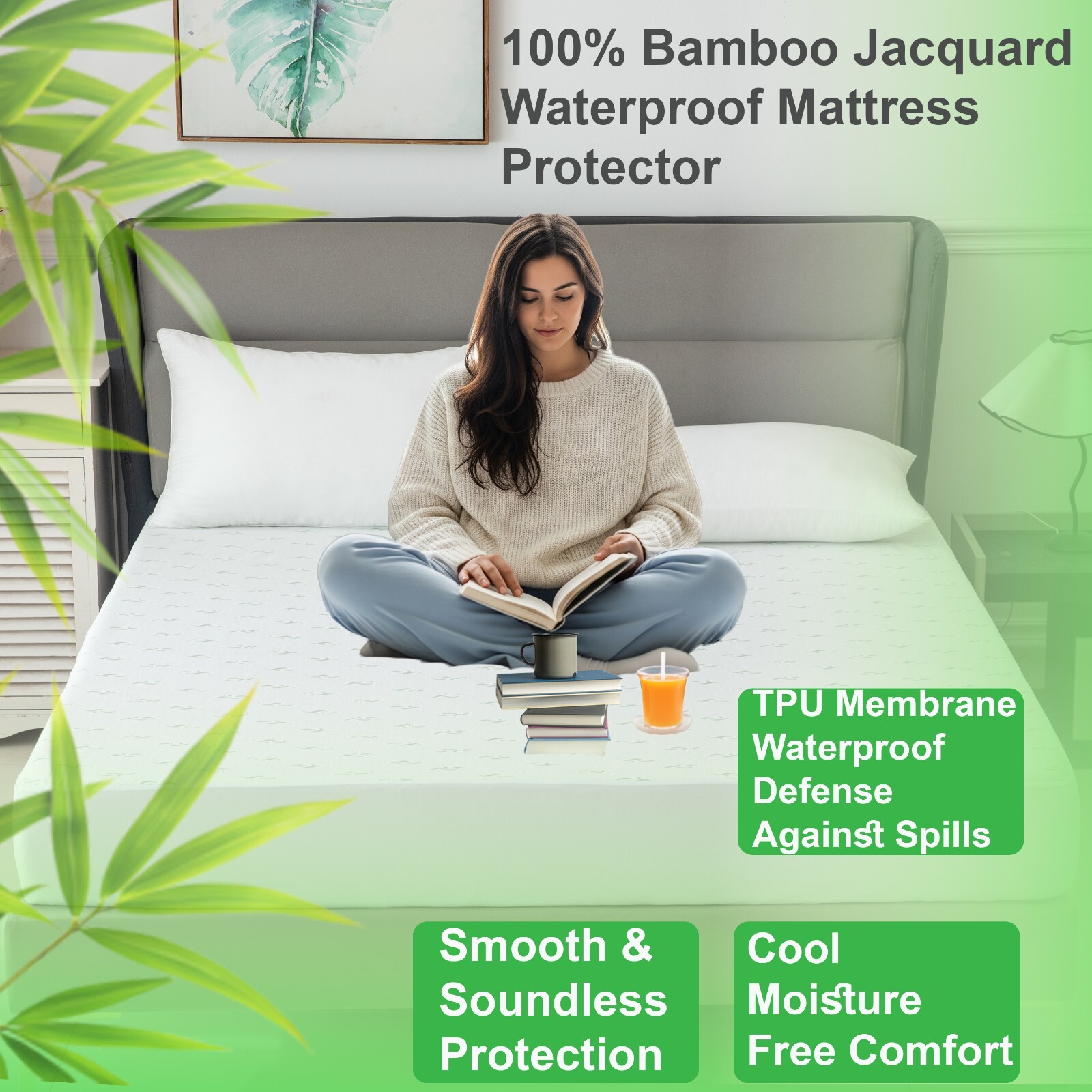 Premium Bamboo Jacquard Soft Breathable Waterproof Deep Pocket Mattres Protector