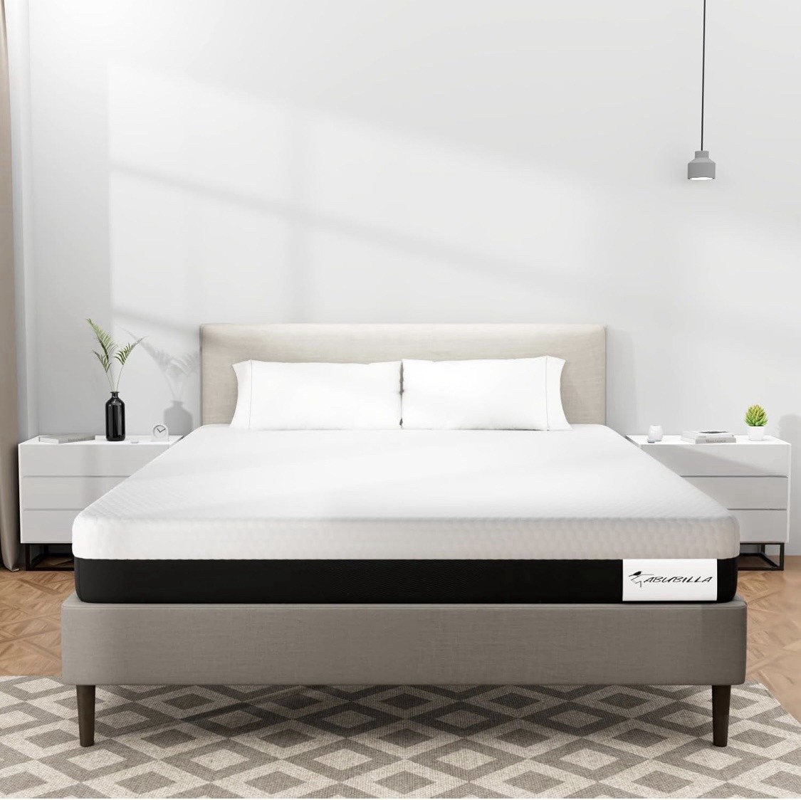 ABUBILLA Memory Foam Mattress Medium Firm White Black Removable Knitted Cover
