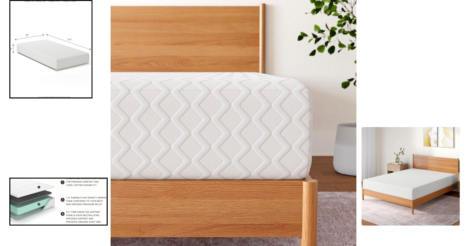 Fiberglass-Free Twin Mattress – 10” Gel Infused Memory Foam for Pressure Relief