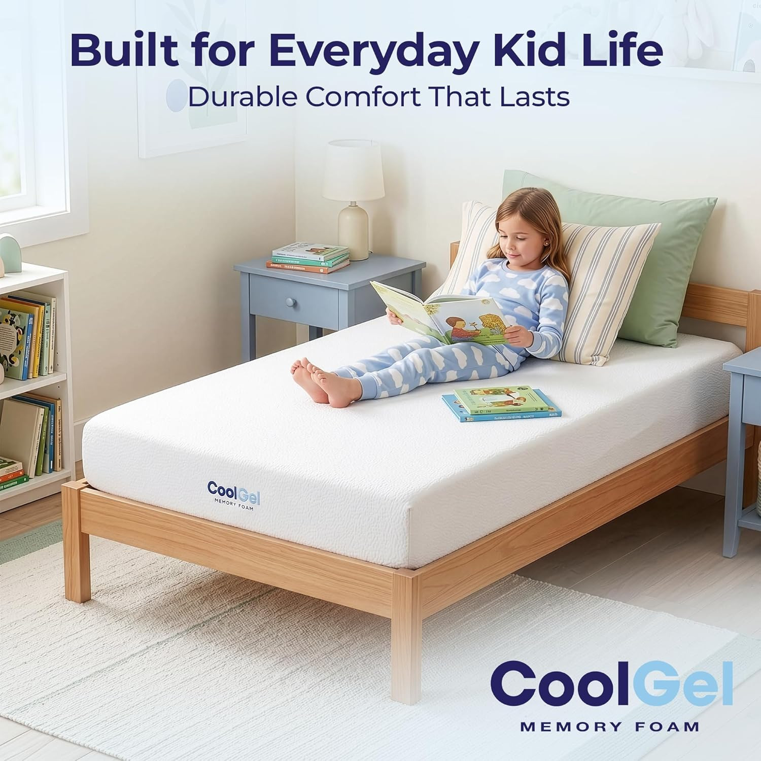 6 Inch Twin Mattress for Kids, Cooling Gel Memory Foam Mattress in a Box, Medium