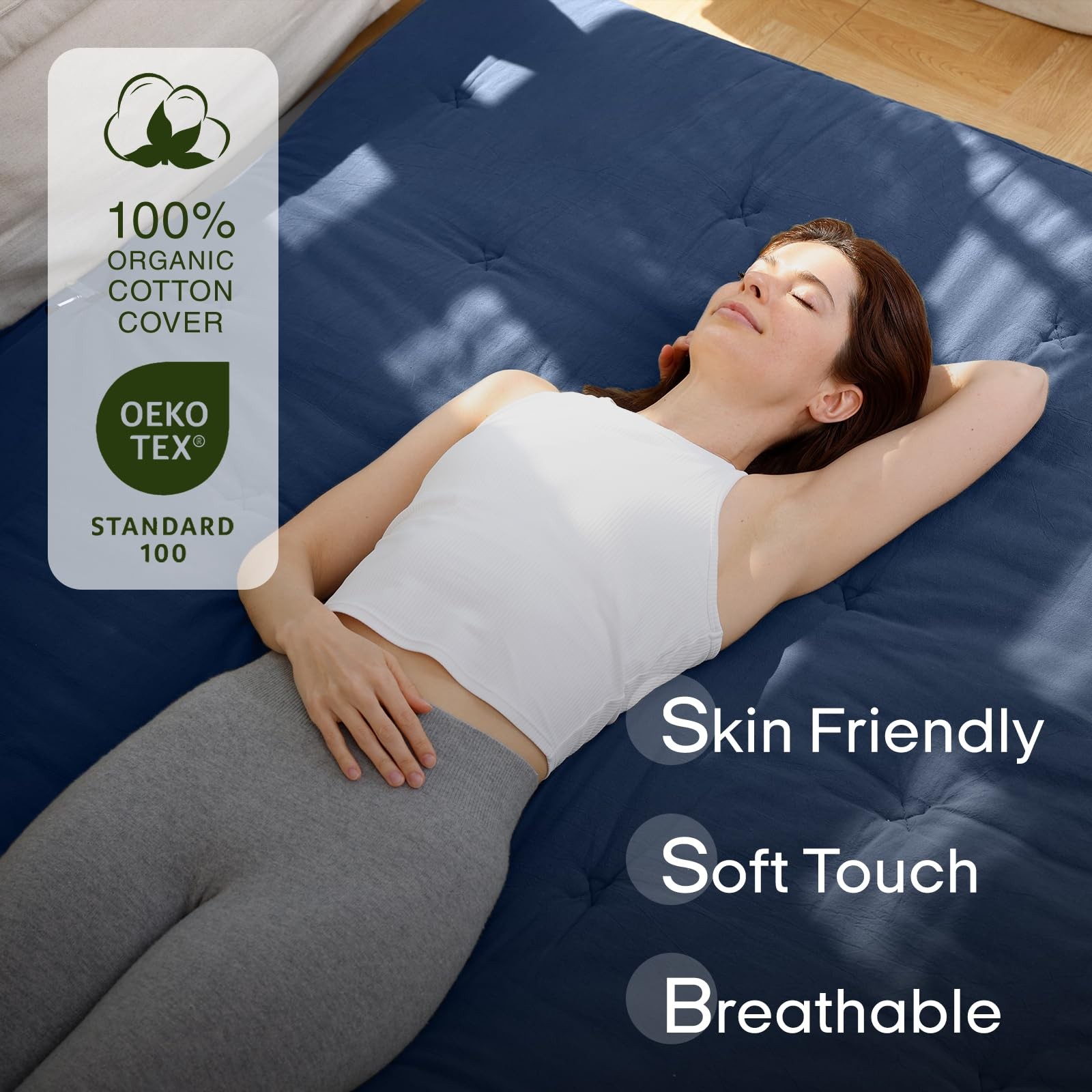 Japanese Floor Futon Mattress Twin Size 75″x 39″, 100% Cotton Cover 2.5” Thi…