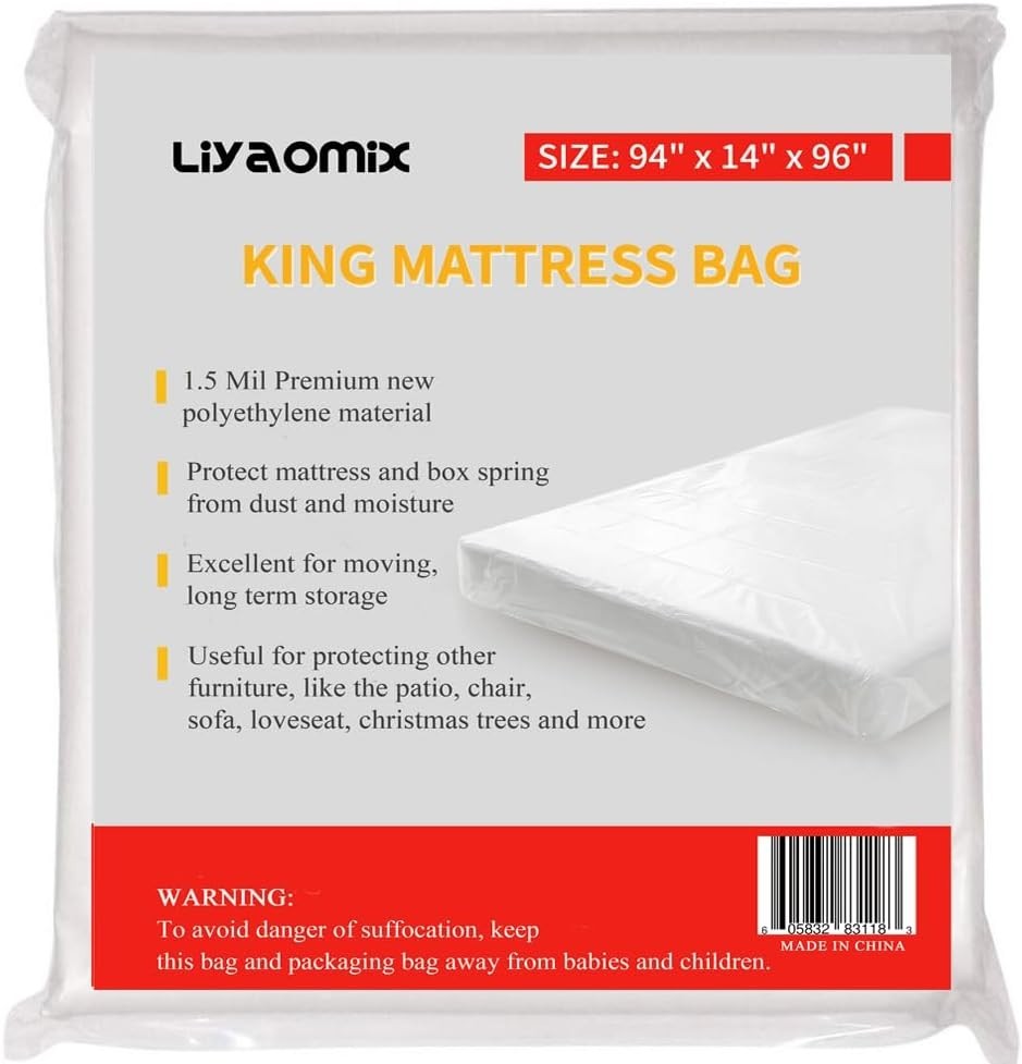 Waterproof King Mattress Bag – Durable 1.5 Mil Clear Plastic Cover for Storage