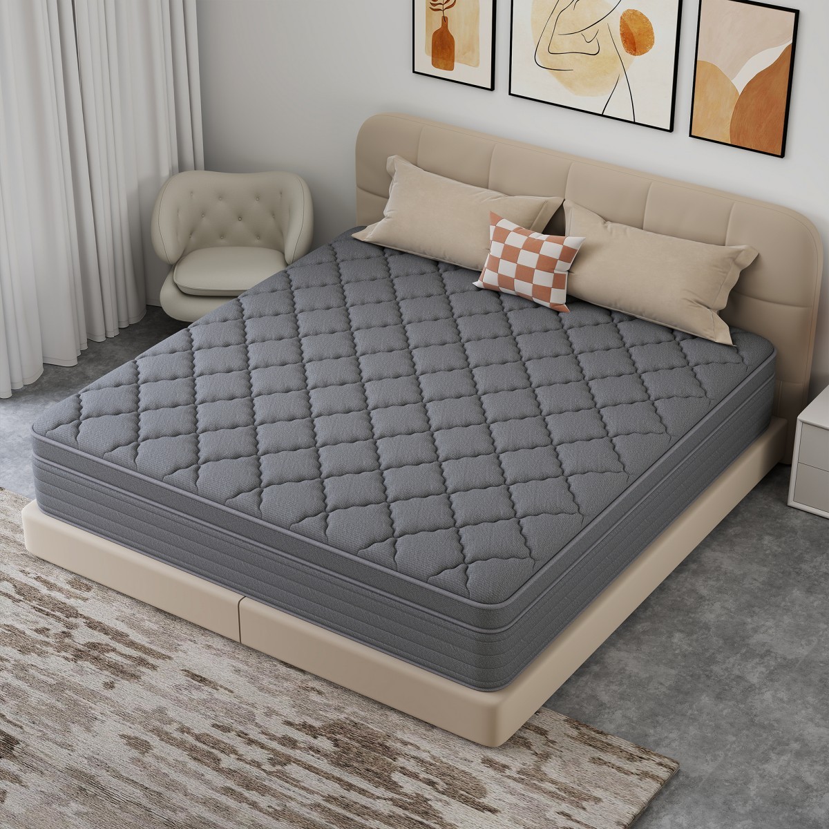 12″14″ Gel Memory Foam Hybrid Spring Mattress In A Box Twin Full Queen King Gray