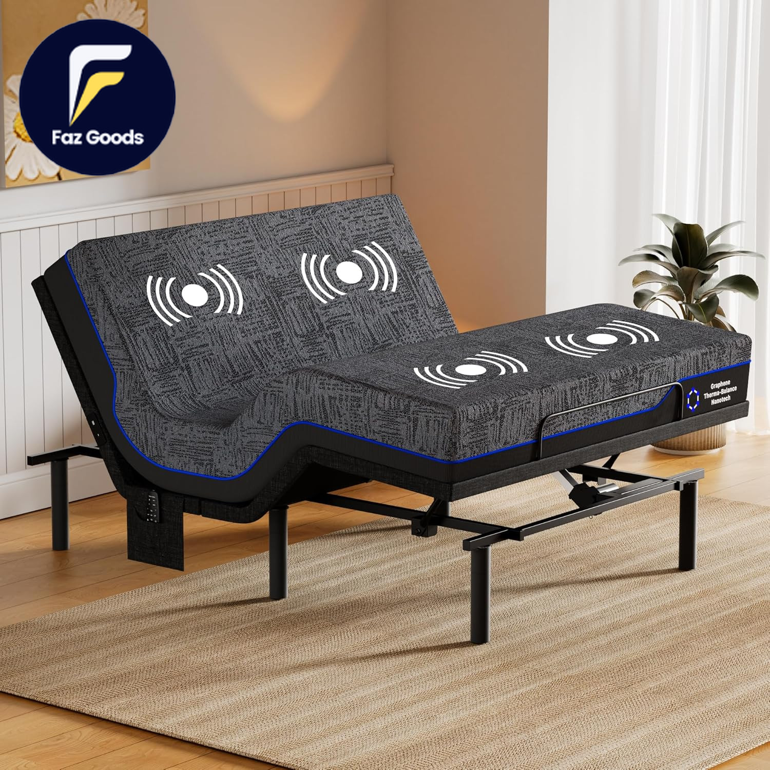 Amada Queen Adjustable Bed Frame and 10 Inch Cooling Gel Memory Foam Mattress Se