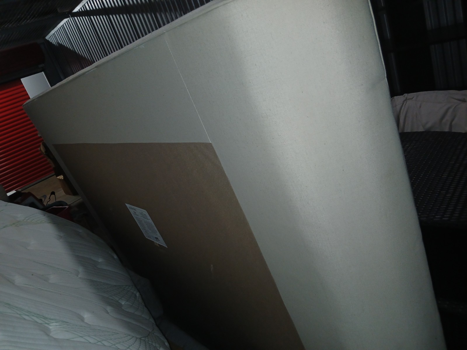 King Size Mattress Set with Upholstered Headboard, Geometric White Beige