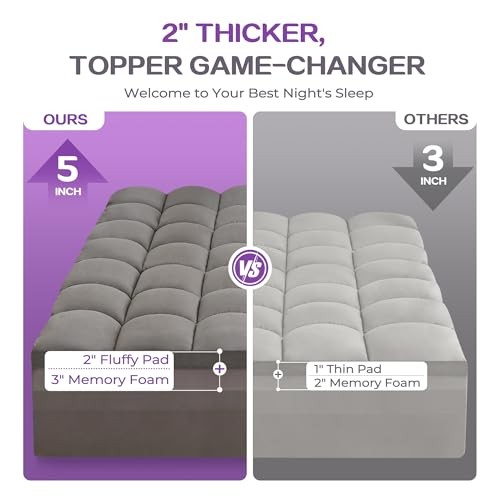 Dual Layer 5 Inch Memory Foam Mattress Topper Size, 3 Inch Gel Queen Dark Gray
