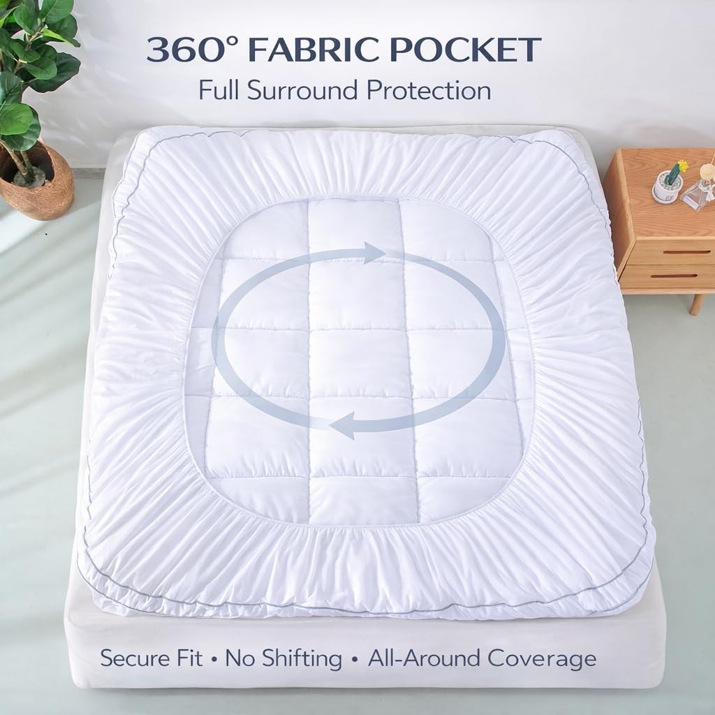 Mattress Pad Cover Queen, Quilted Pillow Top Mattress Protector, Soft Microfi…