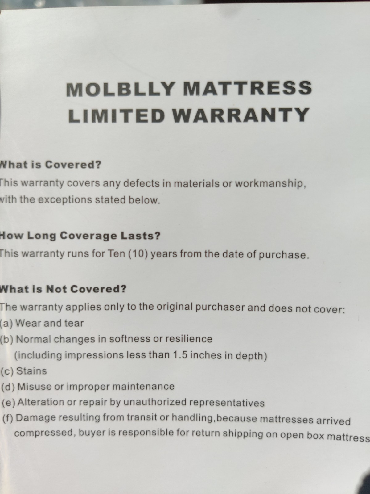 MOLBLLY Gel Memory Foam Mattress (*TRUE SIZE UNKNOWN*) – LOCAL ONLY