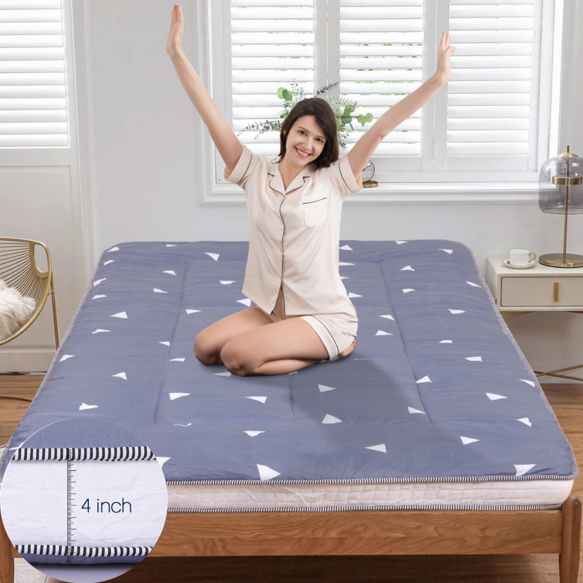 4″ Japanese Tatami Futon Roll-Up Mattress Memory Foam Floor Pad w/ Bag & Cover