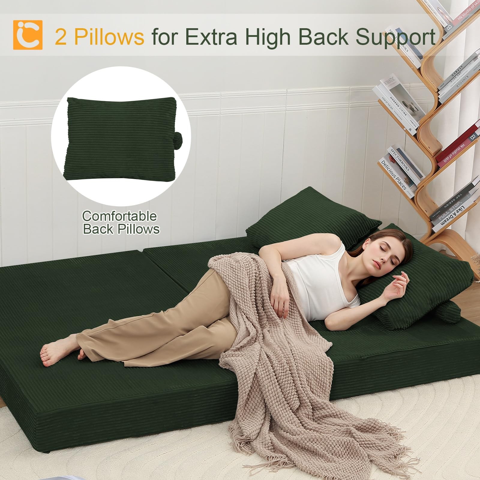 COMAX Convertible Sofa Bed, Folding Floor Couch Loveseat, Green (Loveseat)