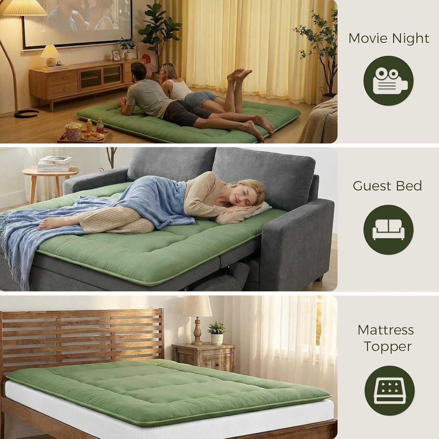3-Layer 2.5″ Japanese Futon Mattress – Portable & Multi-Functional Green Comfort