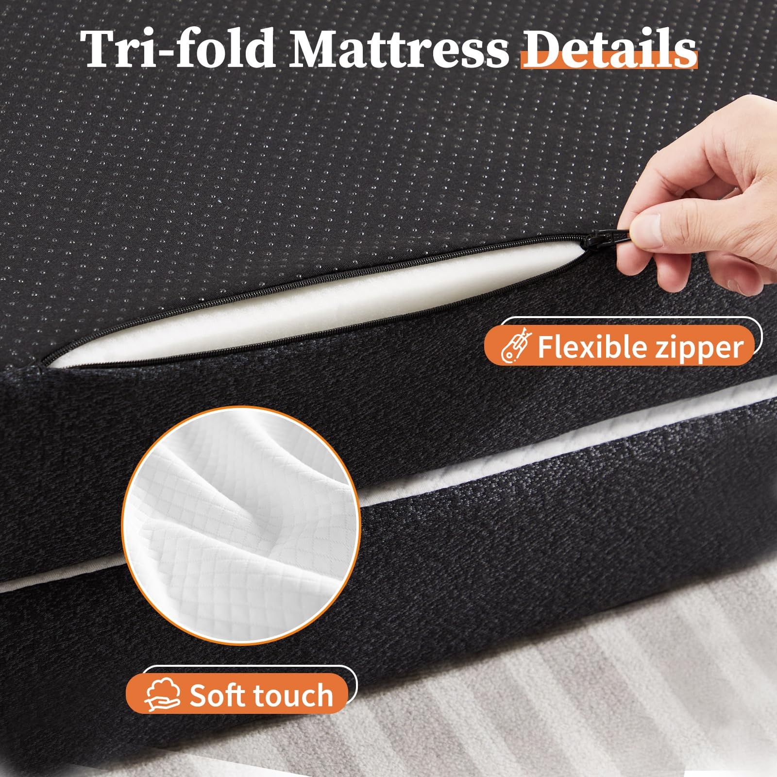 Twin Folding Mattress 3-Inch Tri-Fold Mattress with Washable Cover Floor Bed