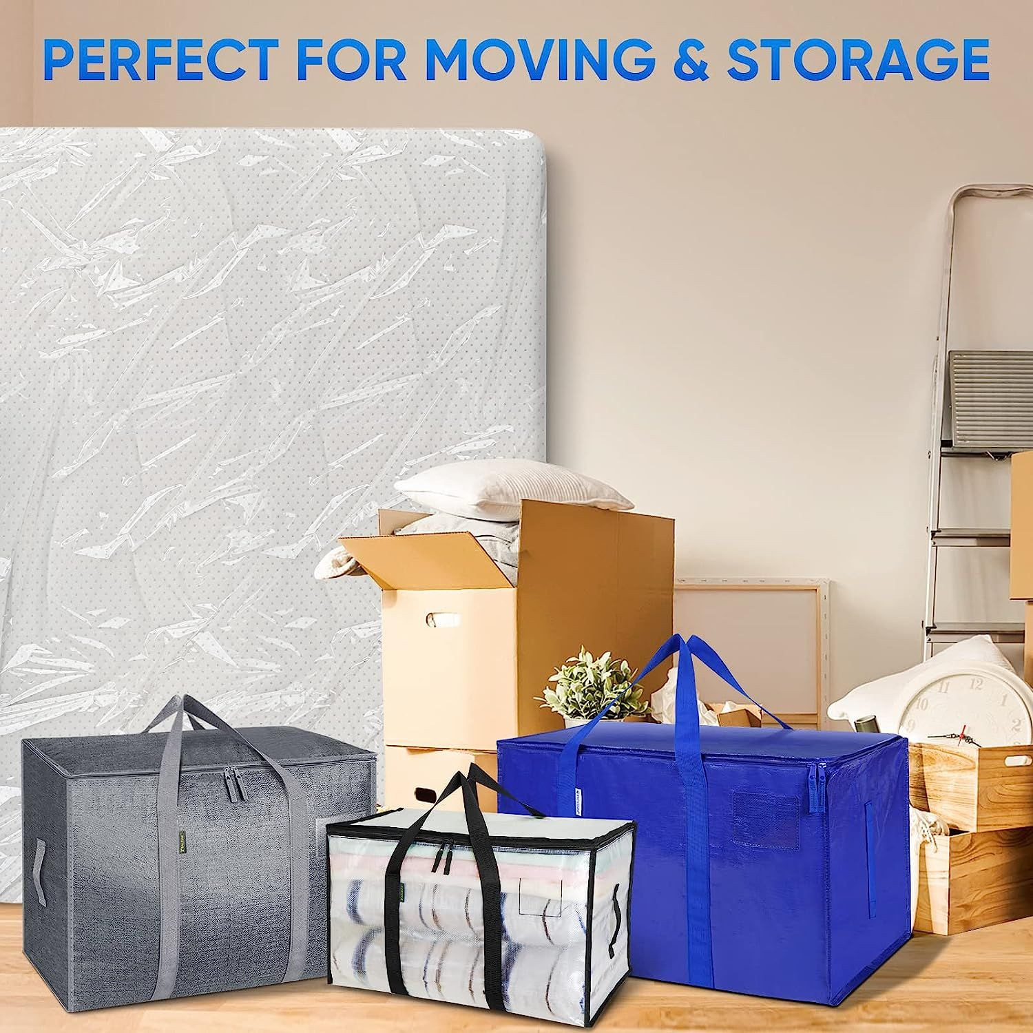 TICONN 2PK Mattress Bag for Moving Storage, 4 Mil Waterproof Twin/Twin XL