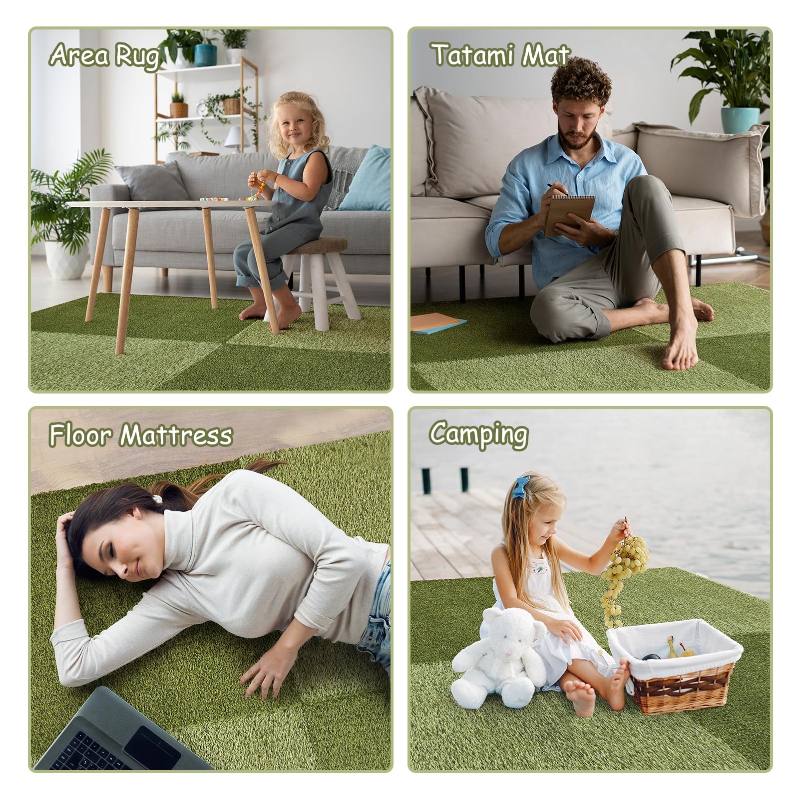 Tatami Mat Floor 64×64 Inch Foldable Plush Soft Anti Slip 4 Pieces