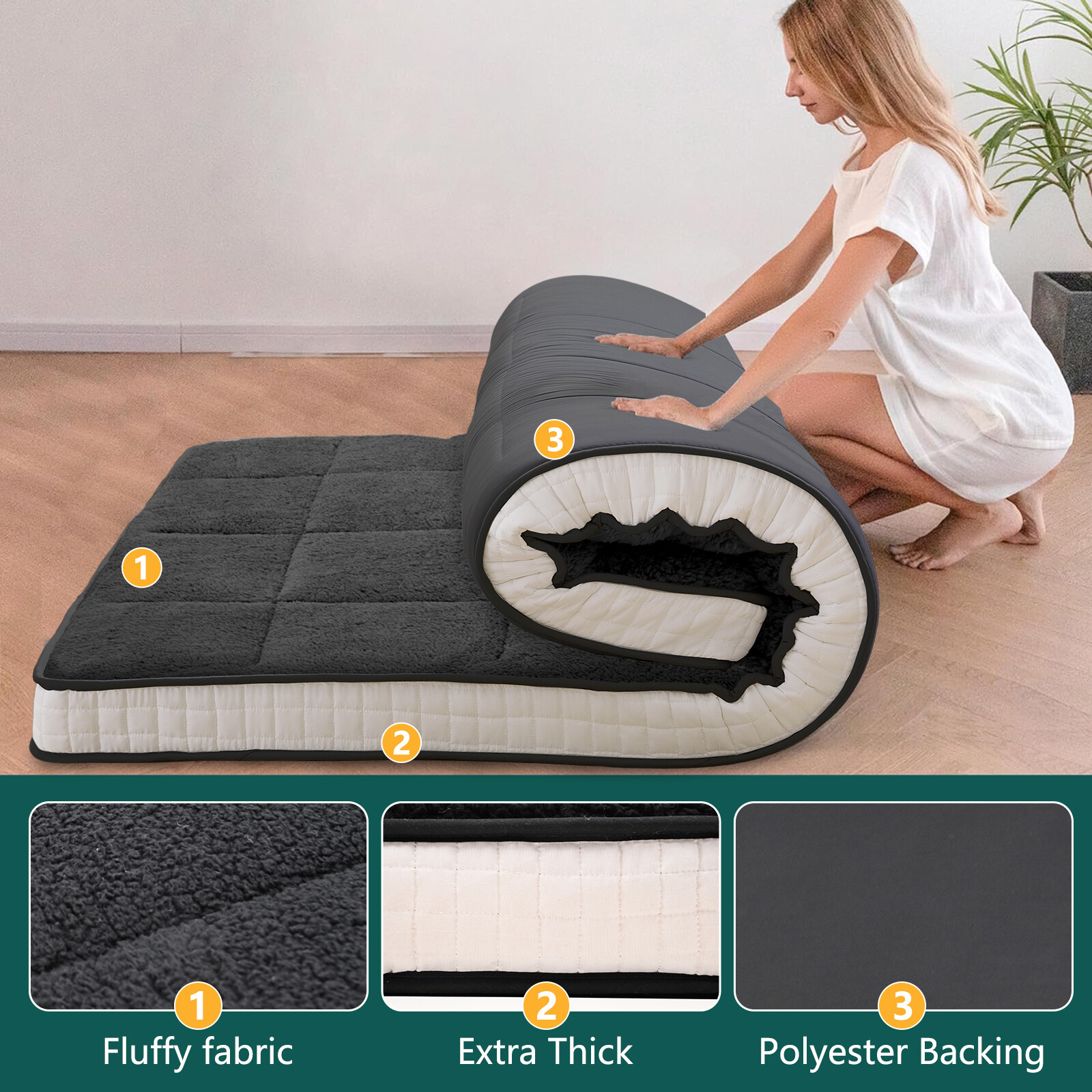 SUNYRISY 4 In Folding Mattress Foldable Sherpa Fleece Mattress 2-Use Tatami Mat