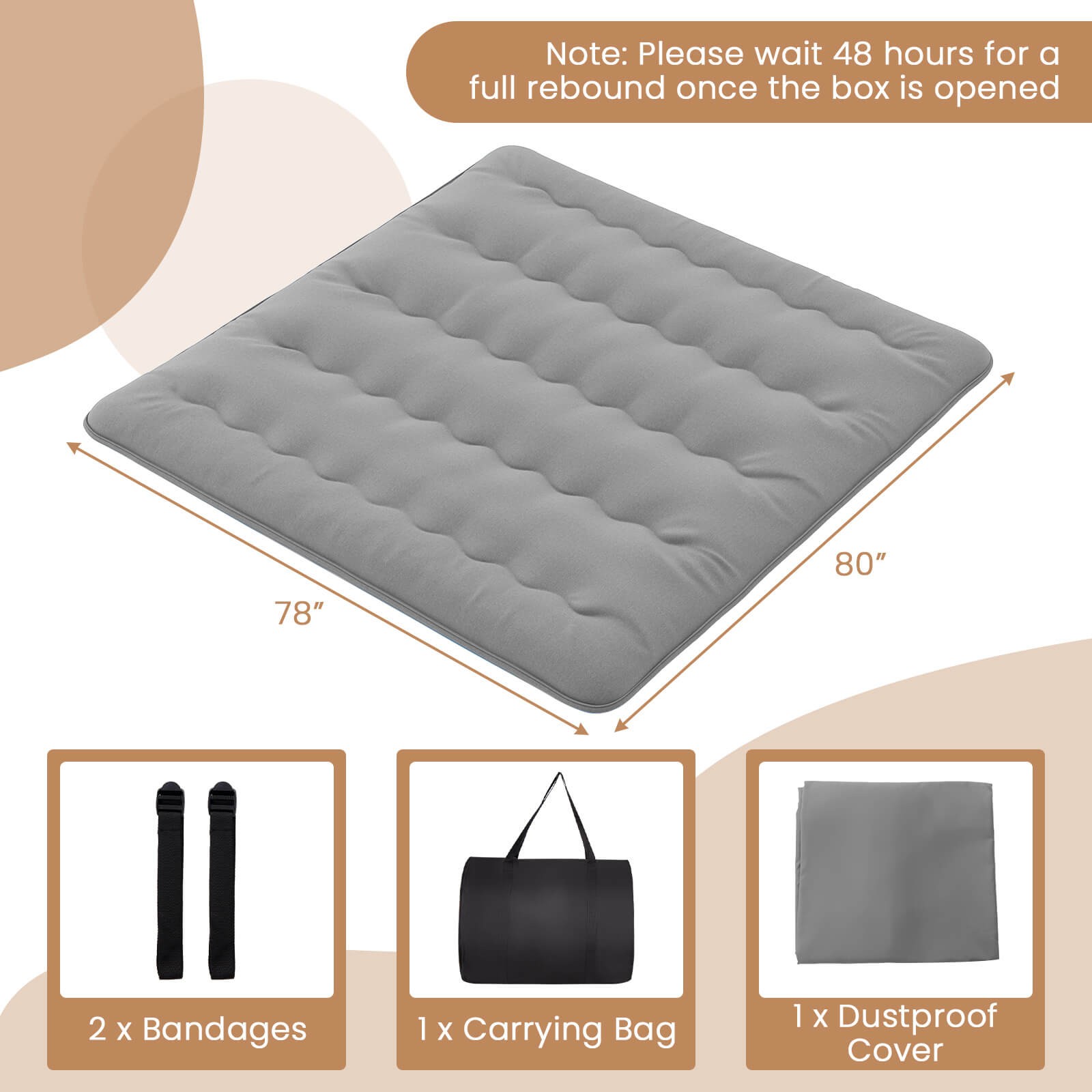King Futon Mattress Japanese Floor Pad Washable Cover Carry Bag Gray