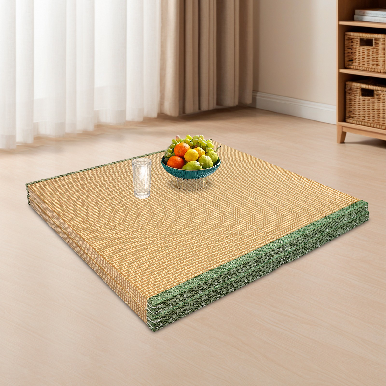 200*100*5cm Tatami Mattress, Foldable Floor Mattress, Meditation Mat Green Brown