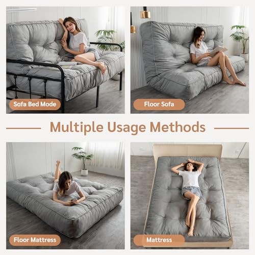 8 Inches Futon Mattress Full Size, Thick Futons Sofa Full (8 inches) Grey