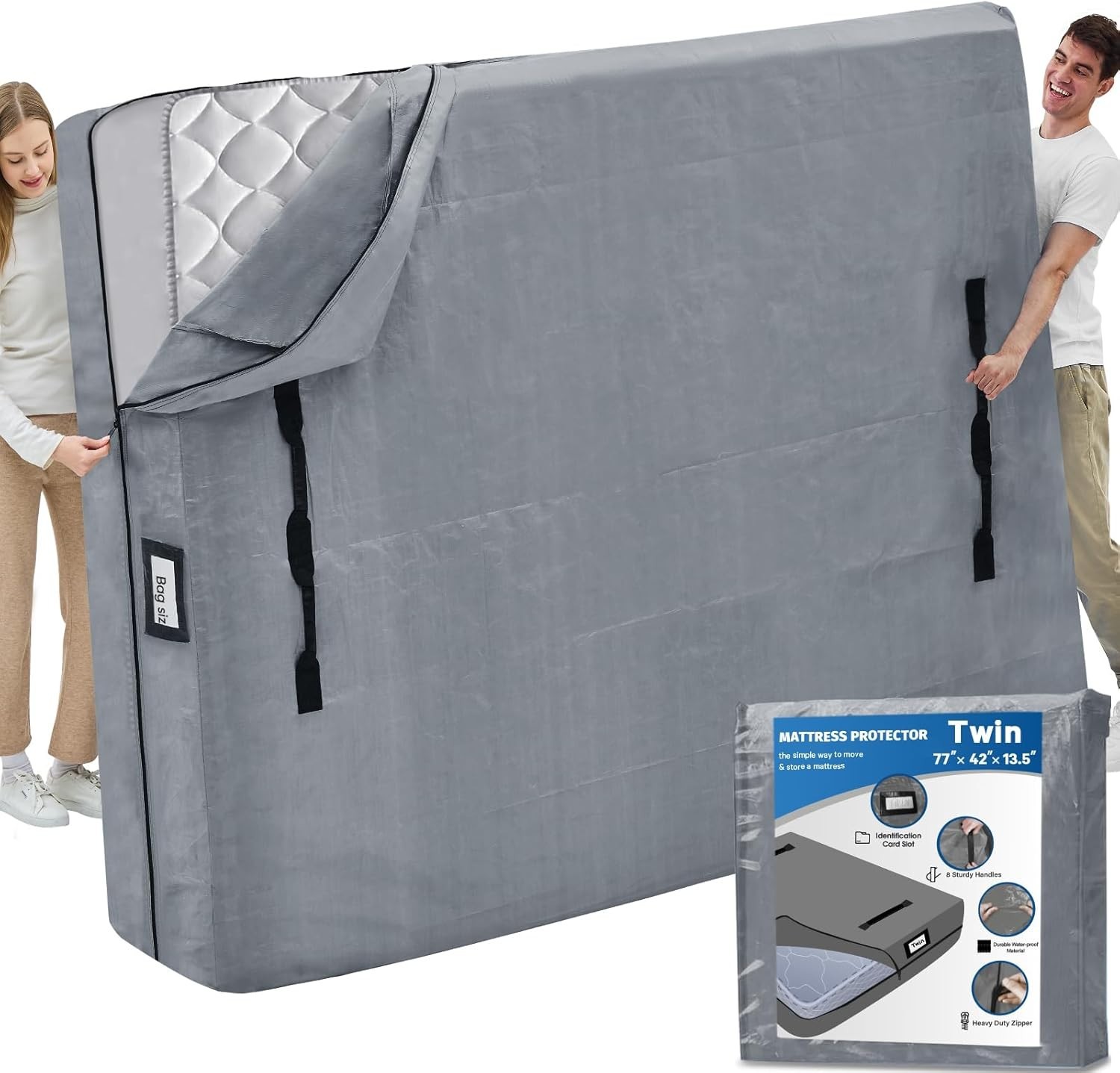 Mattress Bags for Moving and Storage Waterproof Twin Mattress Cover Grey