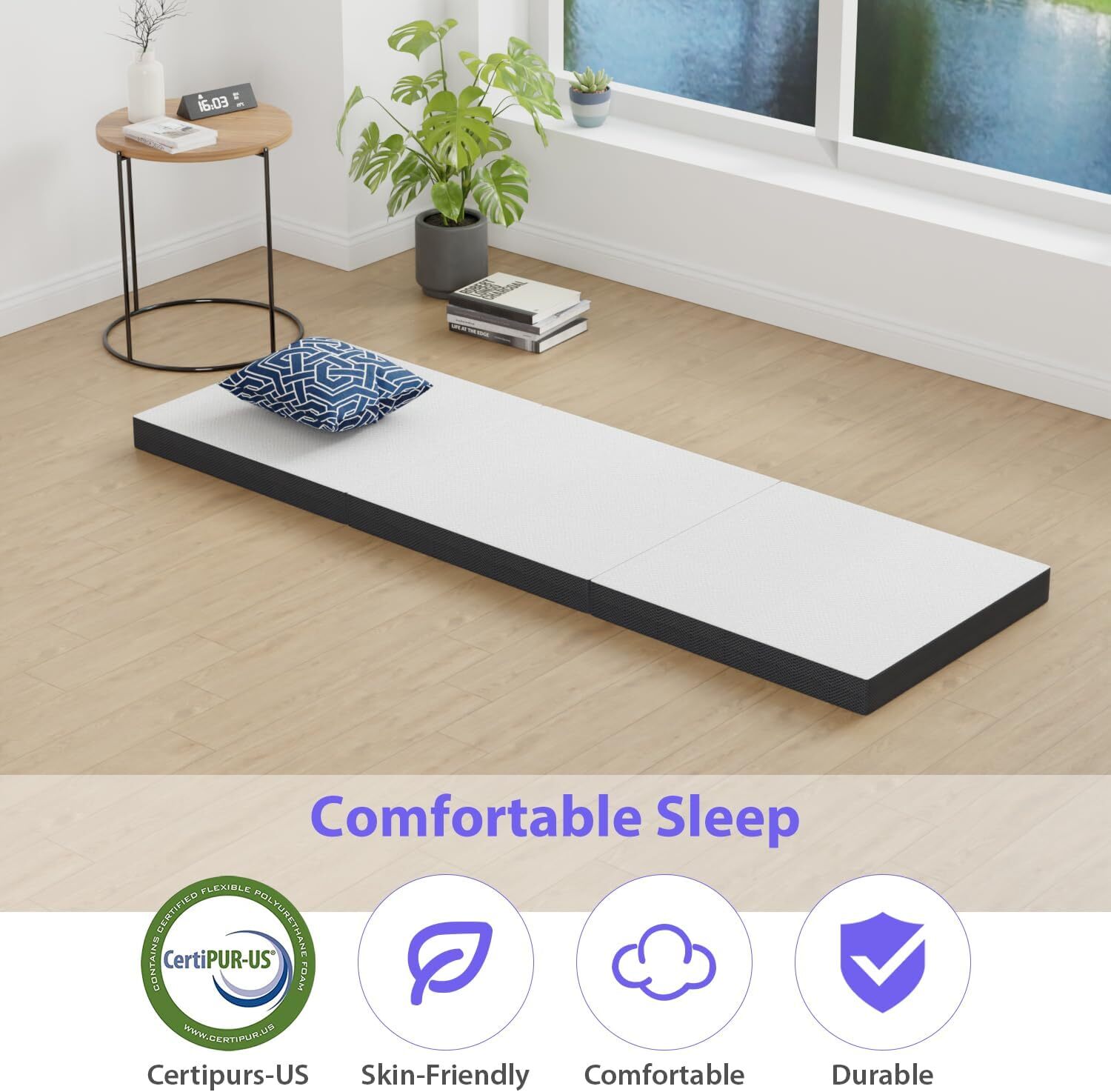 3 inch Tri Fold Folding Mattress Memory Foam Mattress Topper Portable Mattress