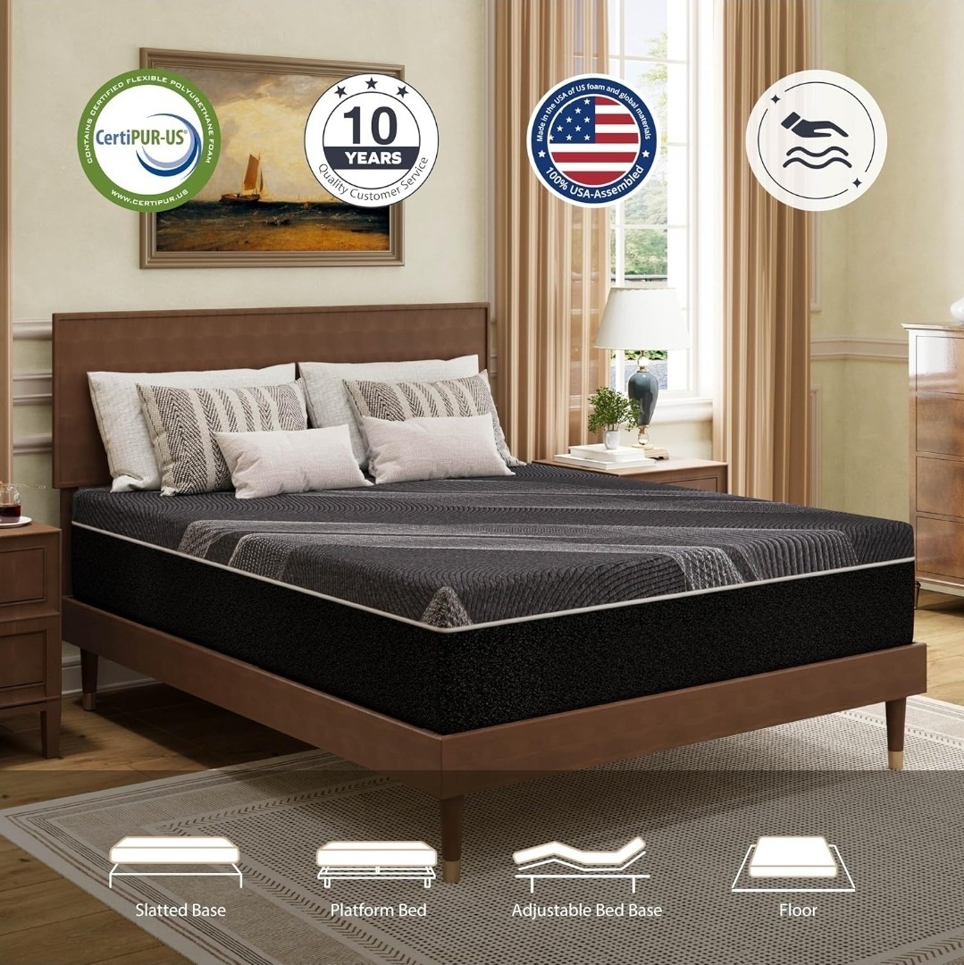 Queen Size Mattress, 10 Inch Gel Memory Foam, Cooling & Back Pain Relief, Certip