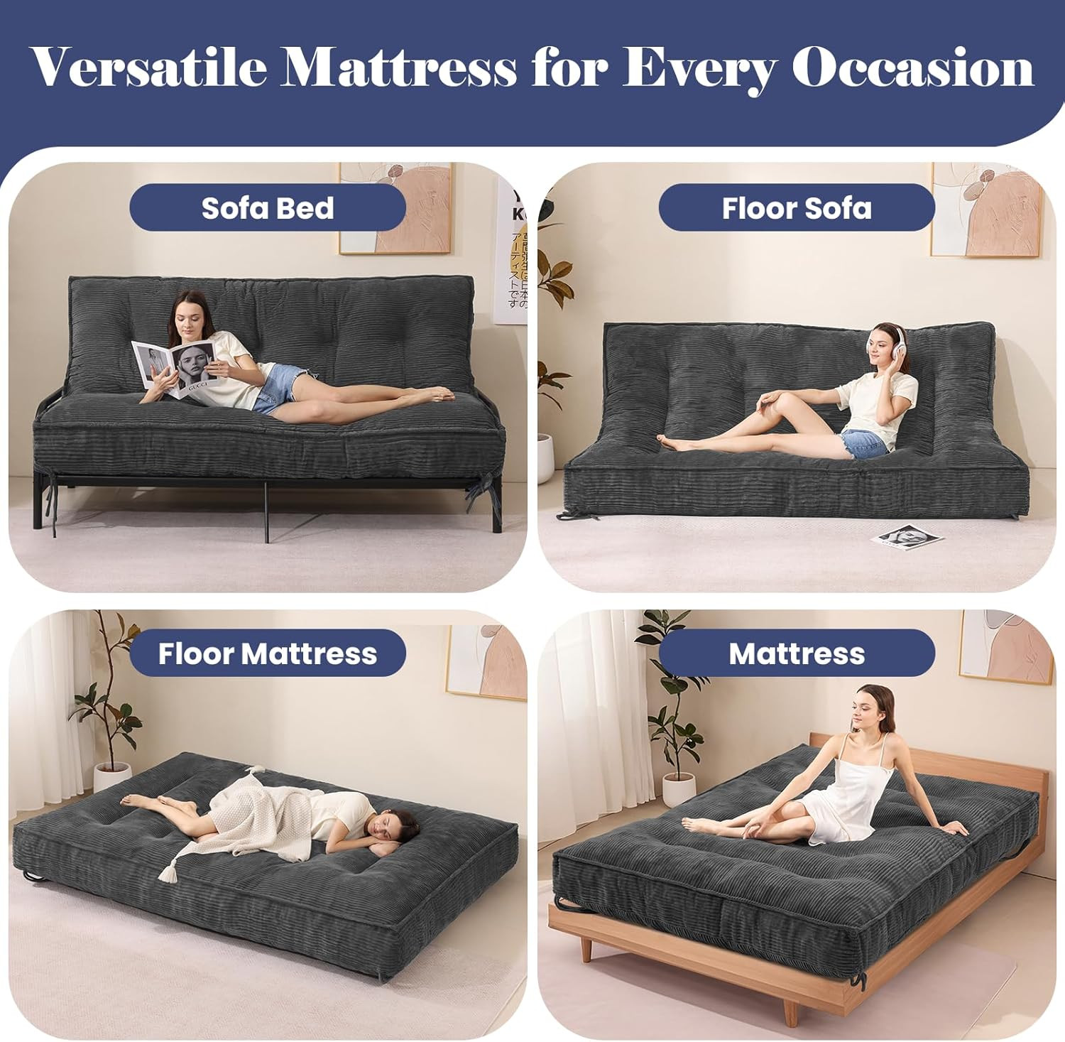 8″ Futon Mattress Full Size, Thick Futons Sofa Couch Bed Sleeper Sofa Bed, Floor