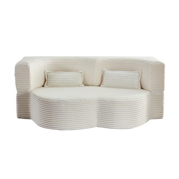 Modern Floor Sofa With 2 Pillows,Convertible Plush Corduroy Sleeper Sofa Bed,Ful