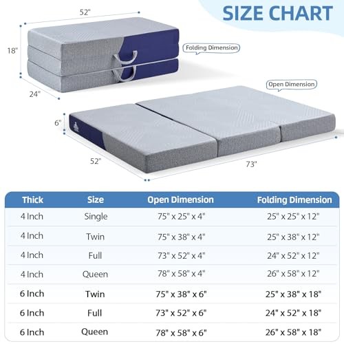 Cooling Foldable Mattress Memory Foam Mattress/Topper with Cold Full 6 Inch