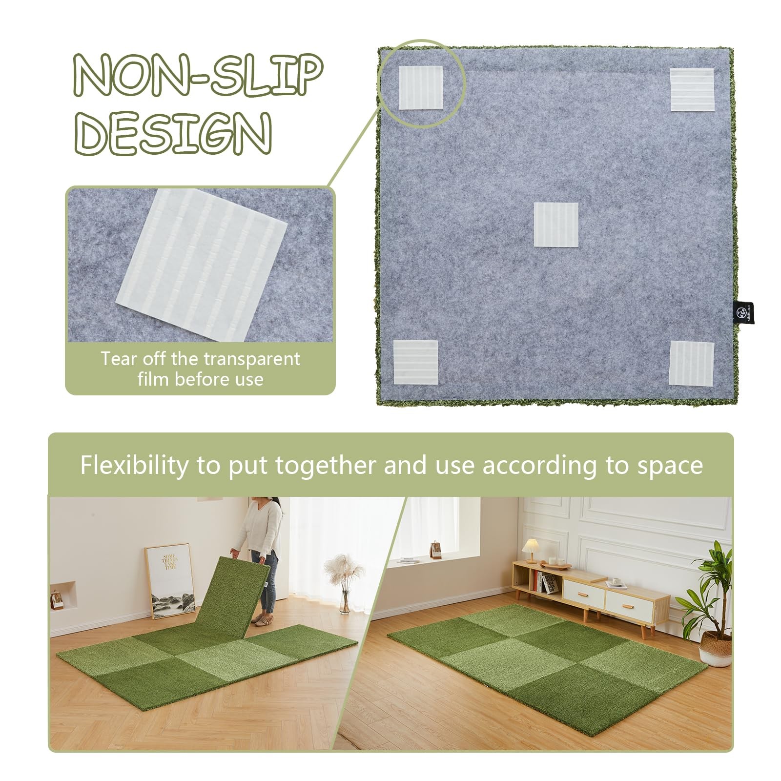 Tatami Mat Floor 64×64 Inch Foldable Plush Soft Anti Slip 4 Pieces