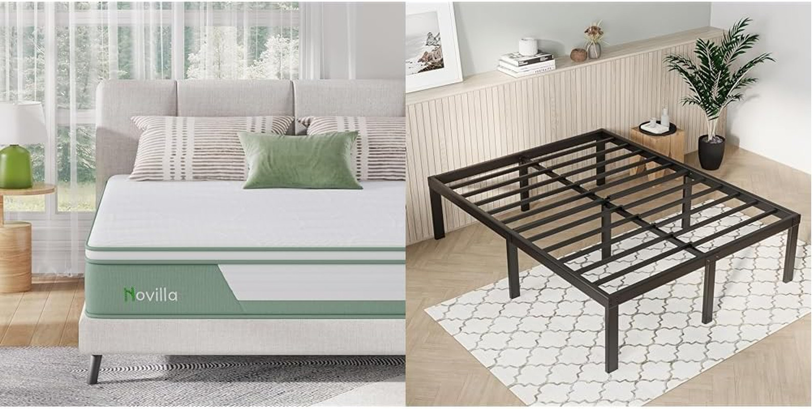 12″ 5-Zone Hybrid Mattress & 14″ Metal Platform Bed Frame with Storage Space