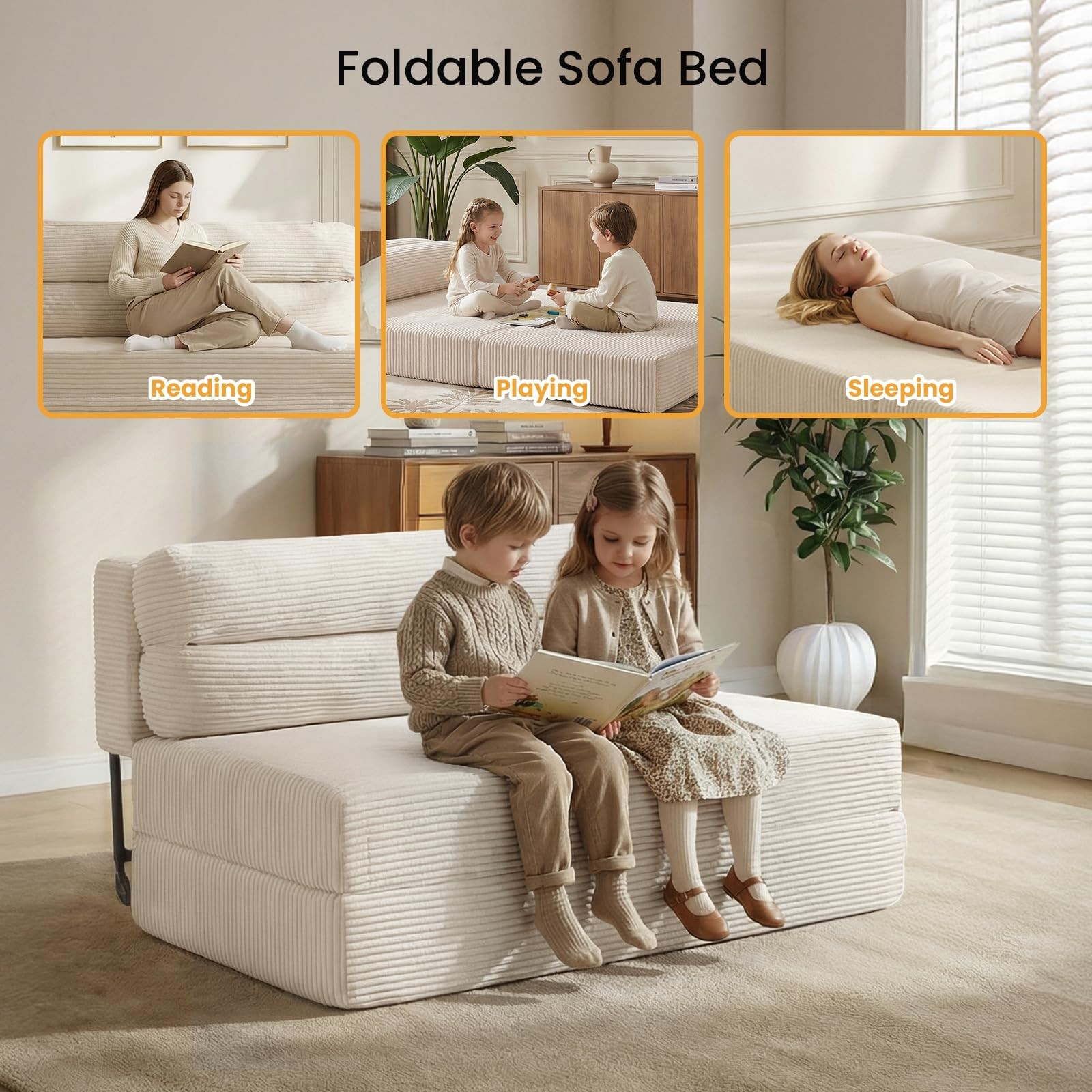 Folding Mattress, 3 in 1 Convertible Sofa Bed Fold Out Couch Bed Floor Couch …