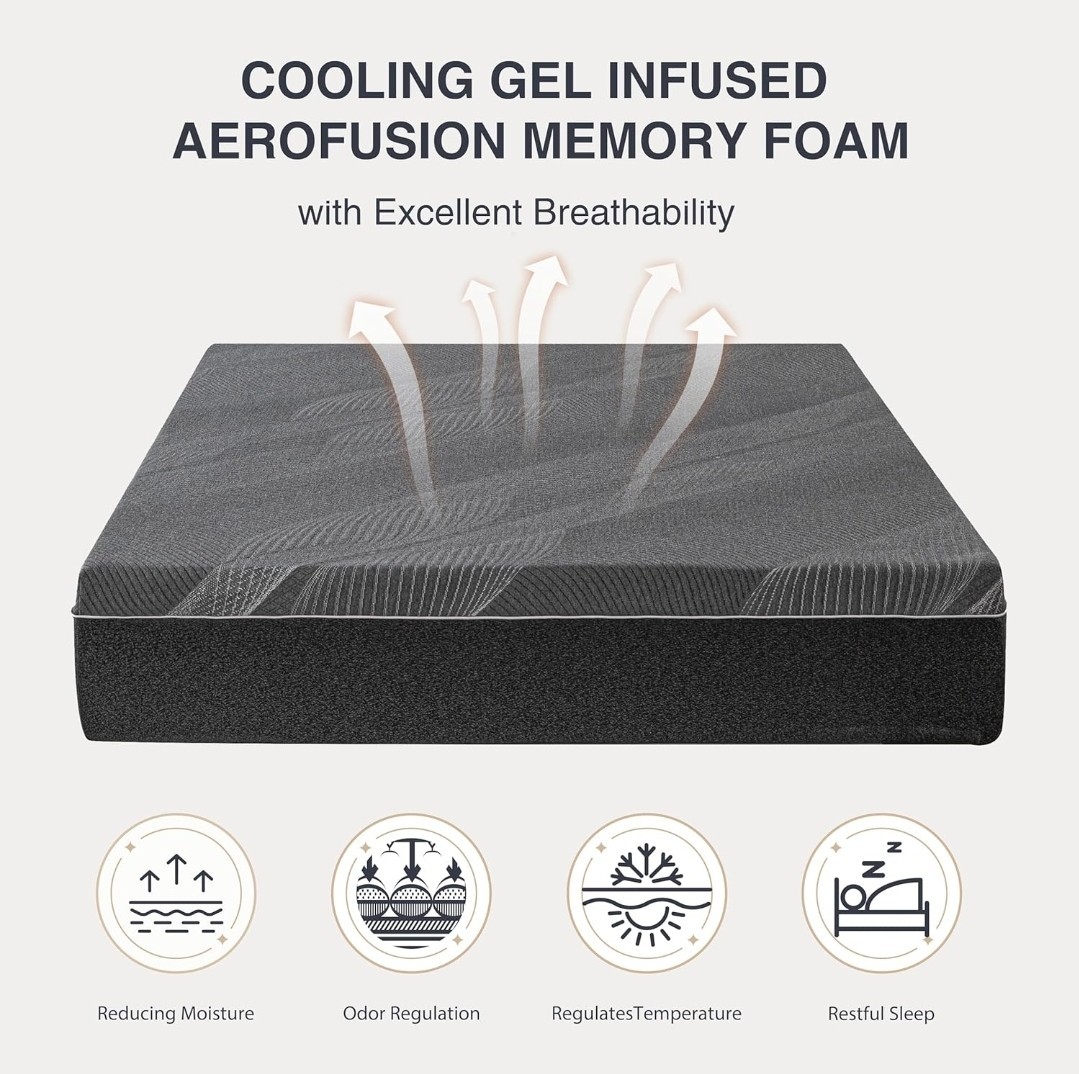 Queen Size Mattress, 10 Inch Gel Memory Foam, Cooling & Back Pain Relief, Certip