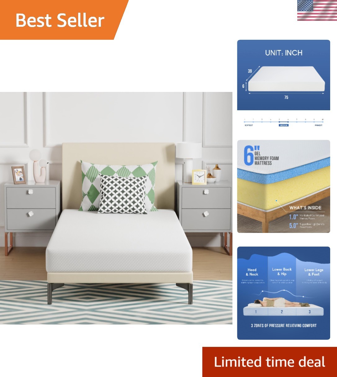 Luxurious 6-Inch Twin Gel Memory Foam Mattress, Medium Firm – CertiPUR Certified