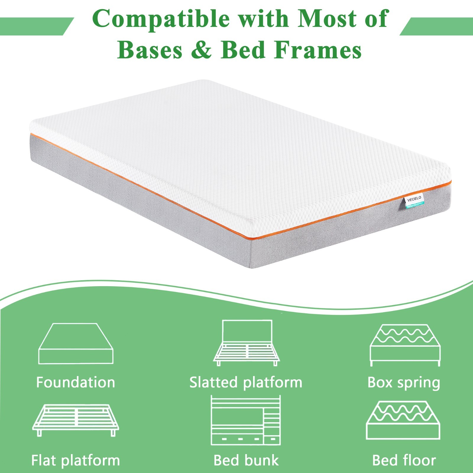 VECELO 8 Inch Mattress Charcoal Infused Memory Foam Medium Firm Pressure Relieve