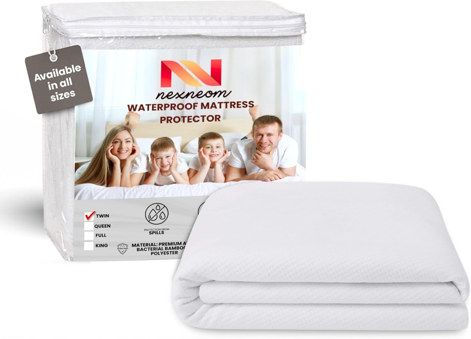 Waterproof Mattress Protector – Deep Pocket Fits 8-21” Twin, White