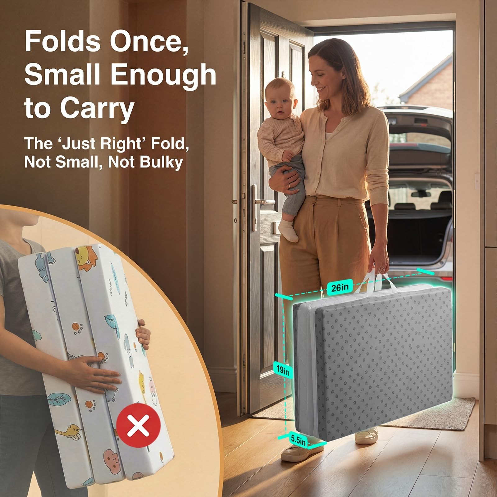 3-Inch Thick Memory Foam Pack and Play Mattress, Portable Baby Playpen Bed, Wash
