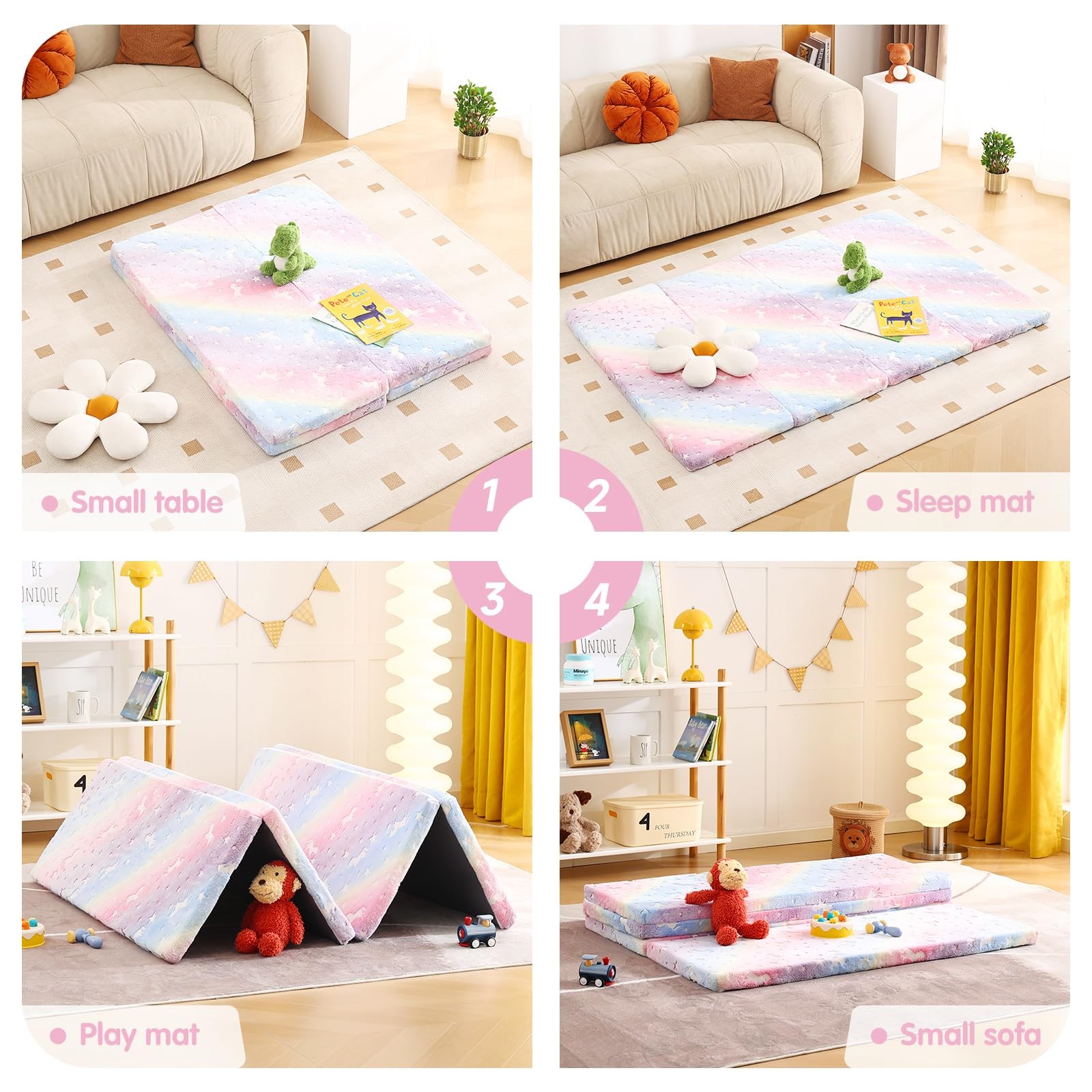 Floor Mattress Foldable, Folding Baby Play Mat 72.5×48 inch with Removable Co…