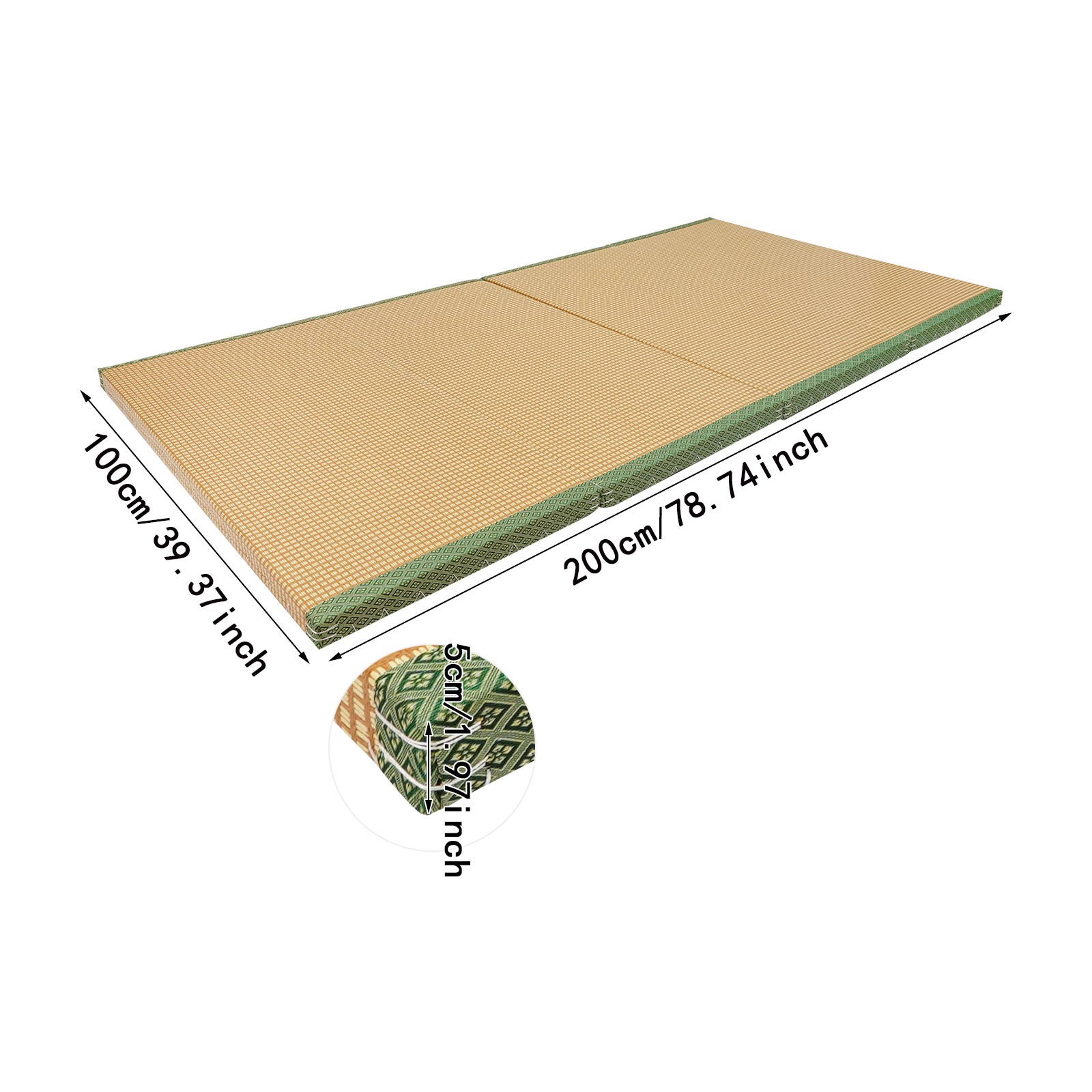 200*100*5cm Tatami Mattress, Foldable Floor Mattress, Meditation Mat Green Brown
