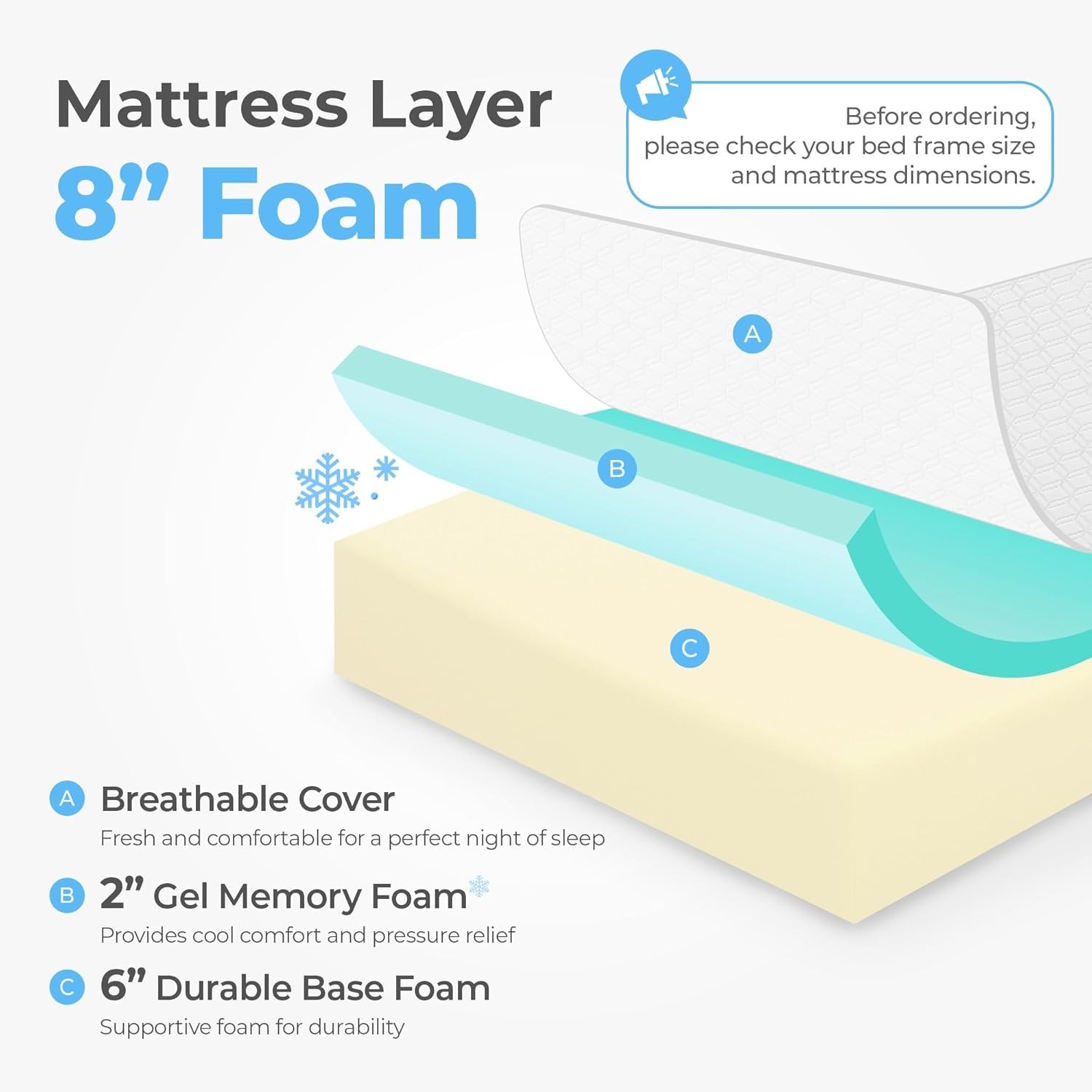 Twin Mattress 8 Inch Gel Memory Foam Medium Firm Cooling CertiPUR Foam