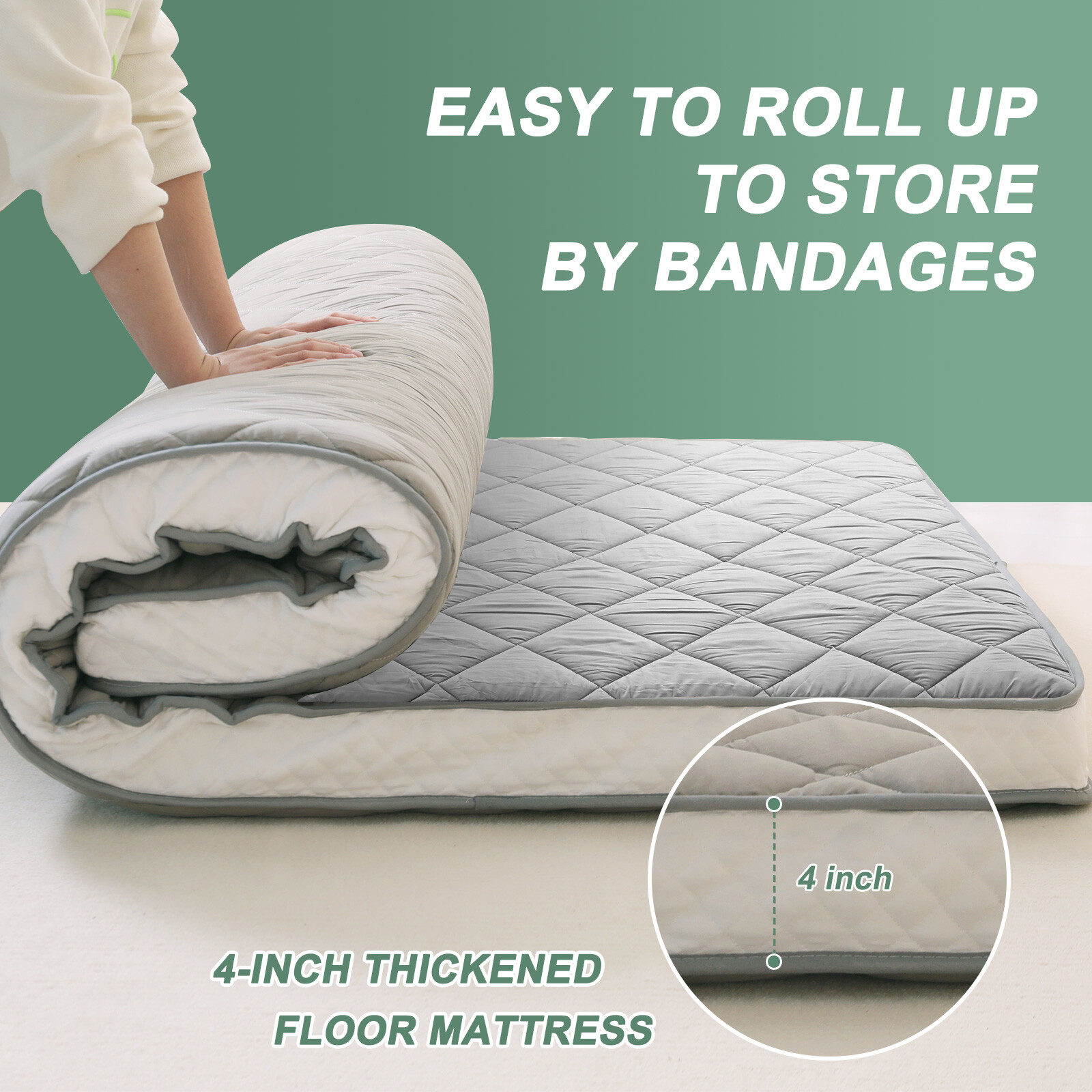 NAIZEA Futon Floor Mattress Padded Japanese Roll Up Diamond Pattern Mattress