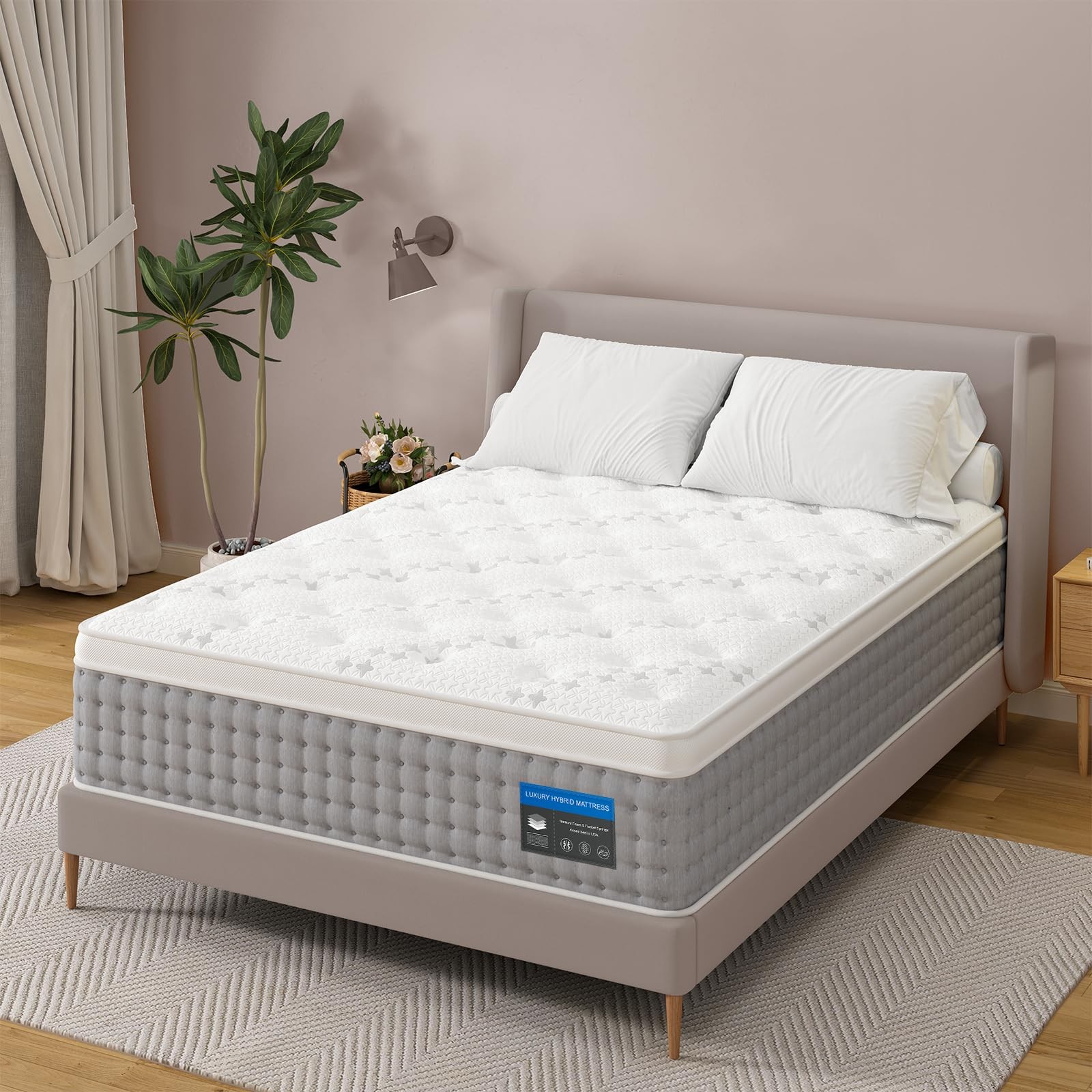 Queen 14 Inch Hybrid Mattress Pain Relief Lumbar Hip Support Cooling Gel