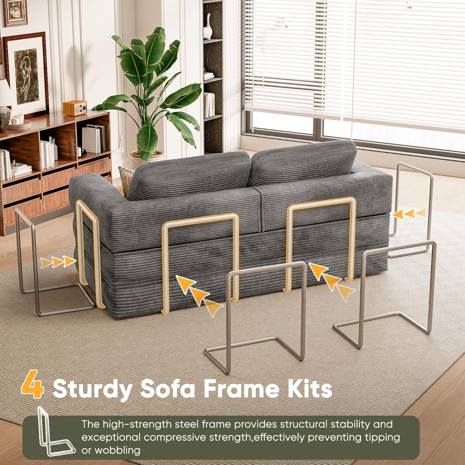 4-in-1 Convertible Sofa Bed, Oversized Bonel Couch with 4 Fre